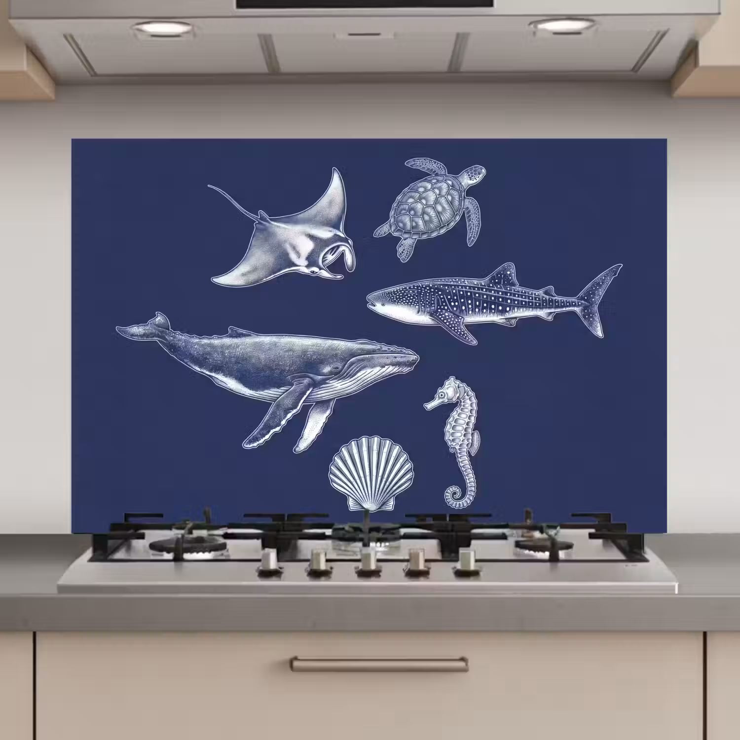 Dieren - Zeeleven - Oceaan - Graveren - Blauw keuken achterwand spatscherm klein -3d_website