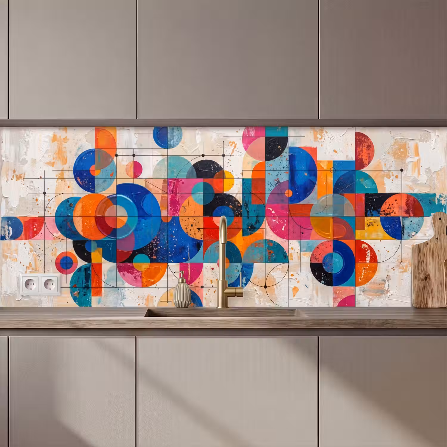 Kunst - Geometrisch - Abstract - Kleurrijk keuken achterwand 2 middel zz_3dshopping