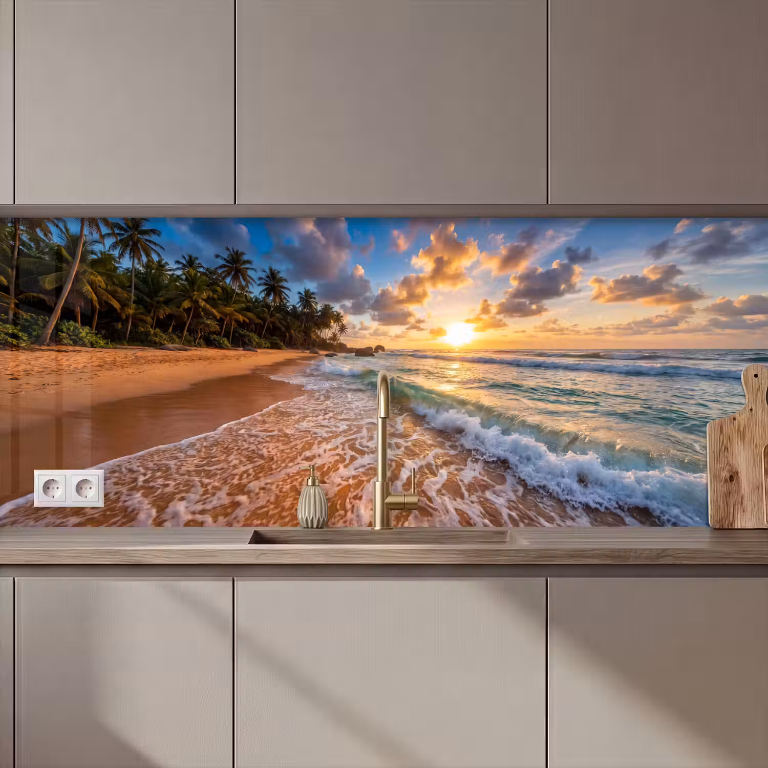 Strand - Zonsondergang - Golven - Natuur - Goud keuken achterwand 2 middel zz_3dshopping