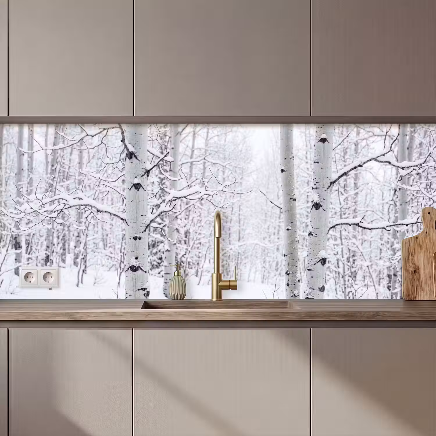 Berkenbomen - Sneeuw - Winter - Bos - Wit keuken achterwand 2 middel zz_3dshopping