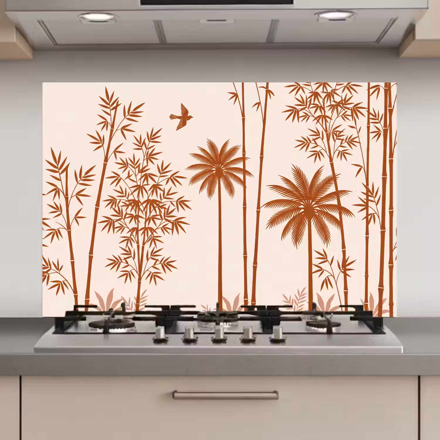 Vogel - Boom - Tropisch - Minimalistisch - Bruin keuken achterwand spatscherm klein -3d_website