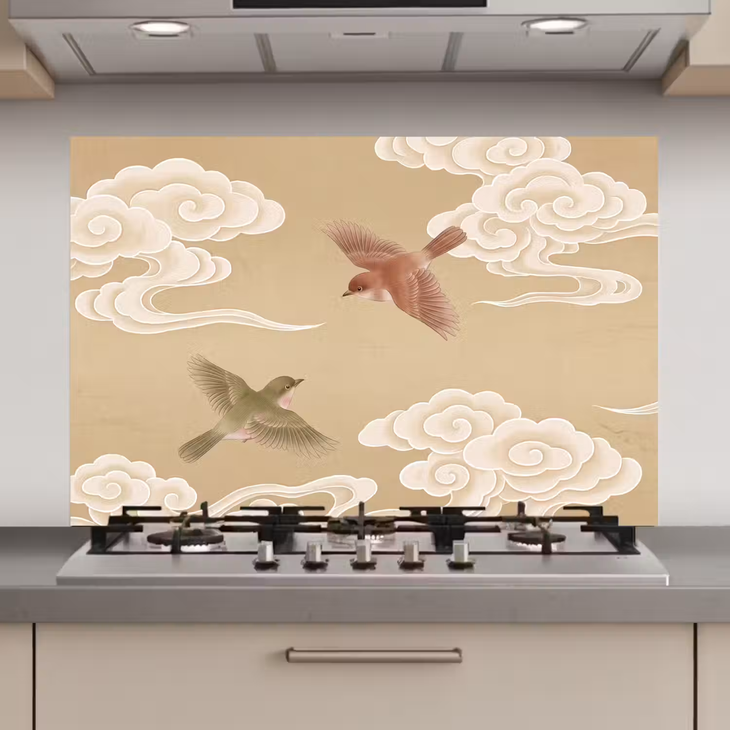 Vogels - Vliegen - Beige keuken achterwand 2 middel zz_3dshopping