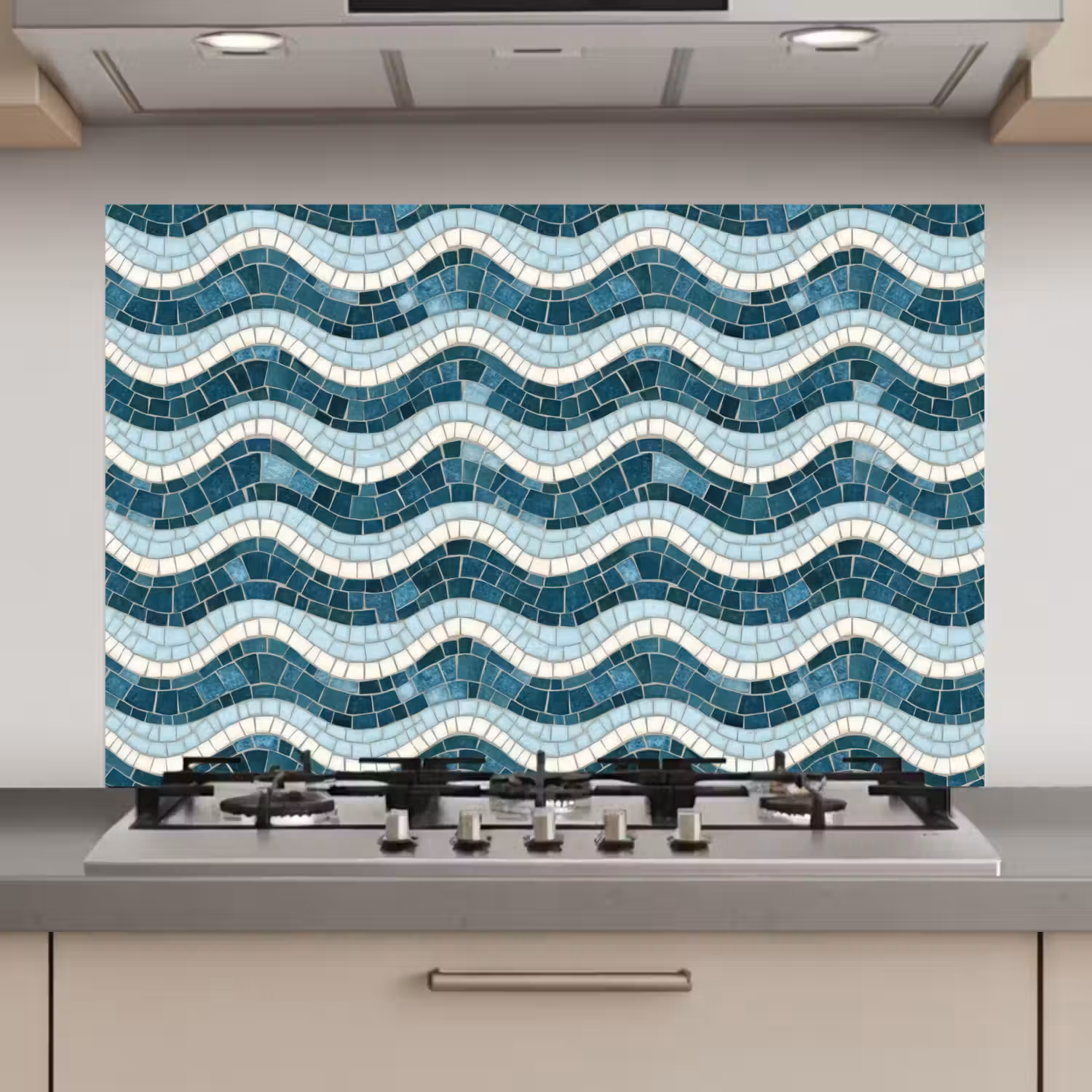 Blauw - Wit - Mozaïek - Golvend keuken achterwand spatscherm klein 900 -3d_website
