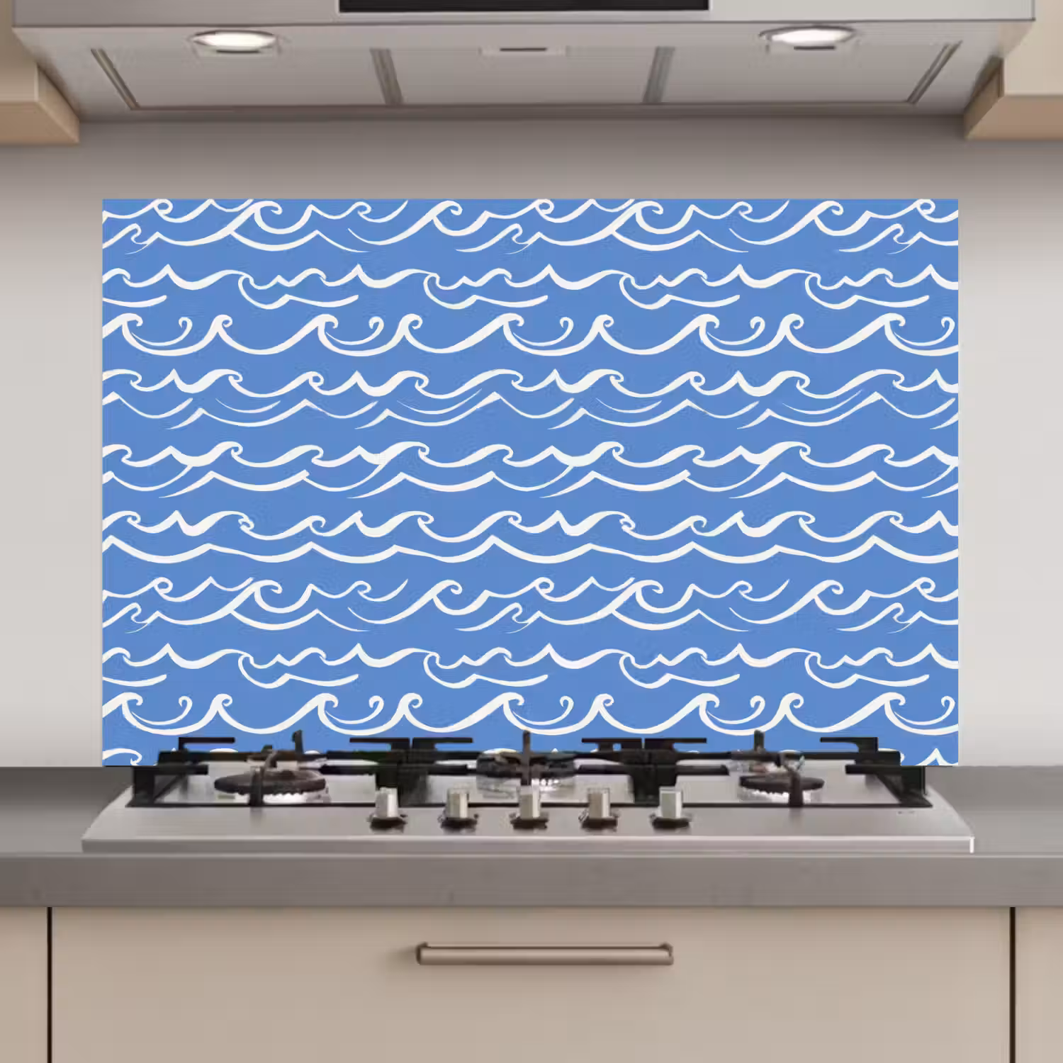 Blauw - Wit - Simpel - Getekend - Golven keuken achterwand spatscherm klein 900 -3d_website