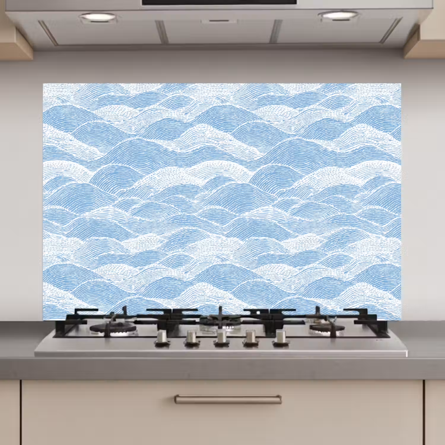 Blauw - Wit - Golven - Getekend keuken achterwand spatscherm klein 900 -3d_website