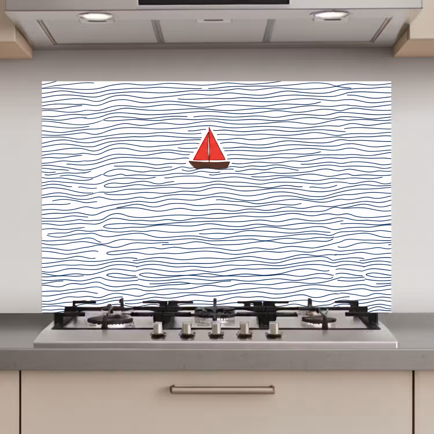 Boot - Water - Rood - Illustratie - Minimalistisch keuken achterwand spatscherm klein -3d_website