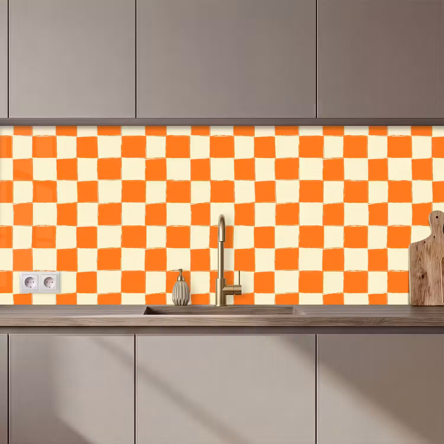 Schaak - Patroon - Oranje keuken achterwand 2 middel 871 zz_3dshopping