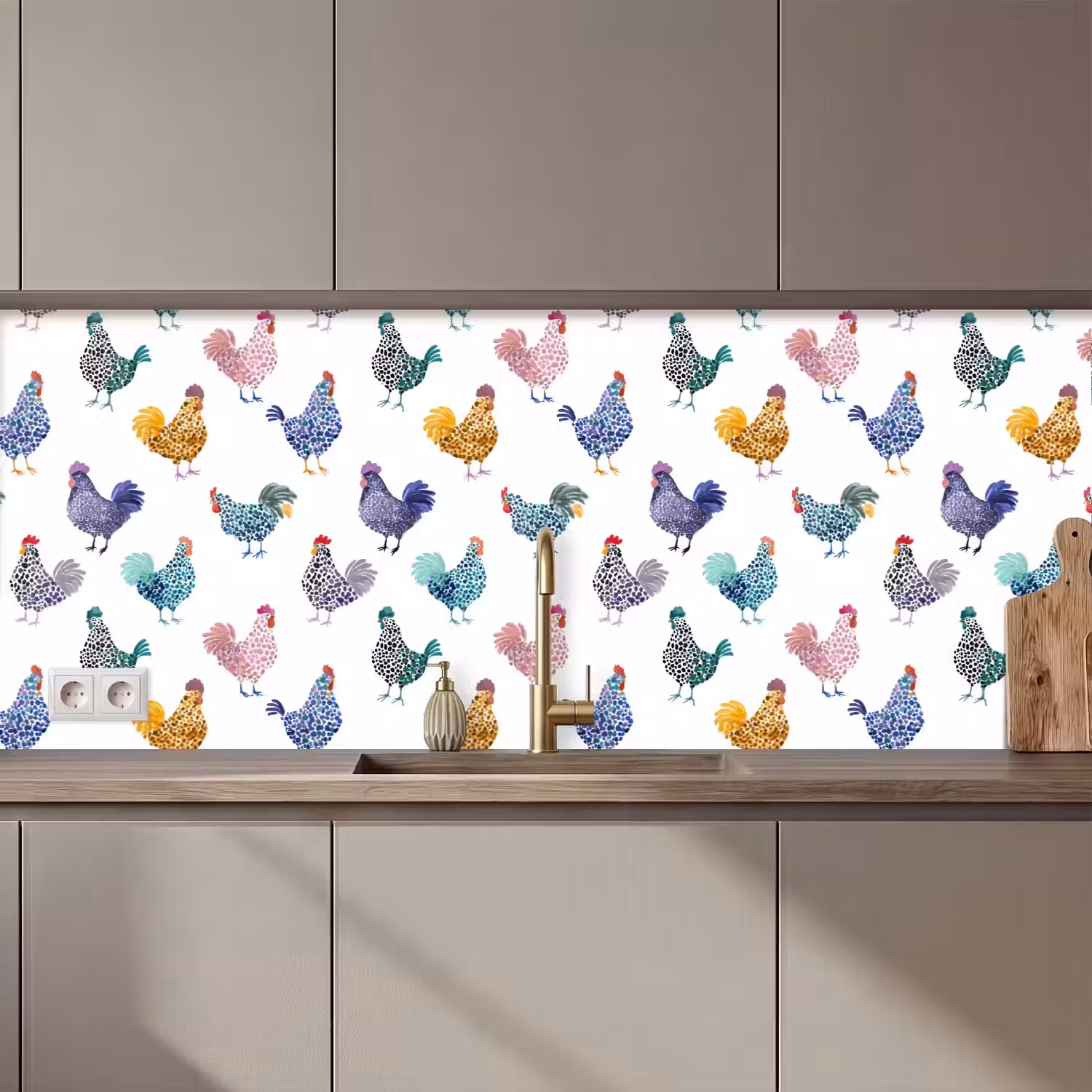 Kippen -Aquarel - Kleurrijk keuken achterwand 2 middel 871 zz_3dshopping