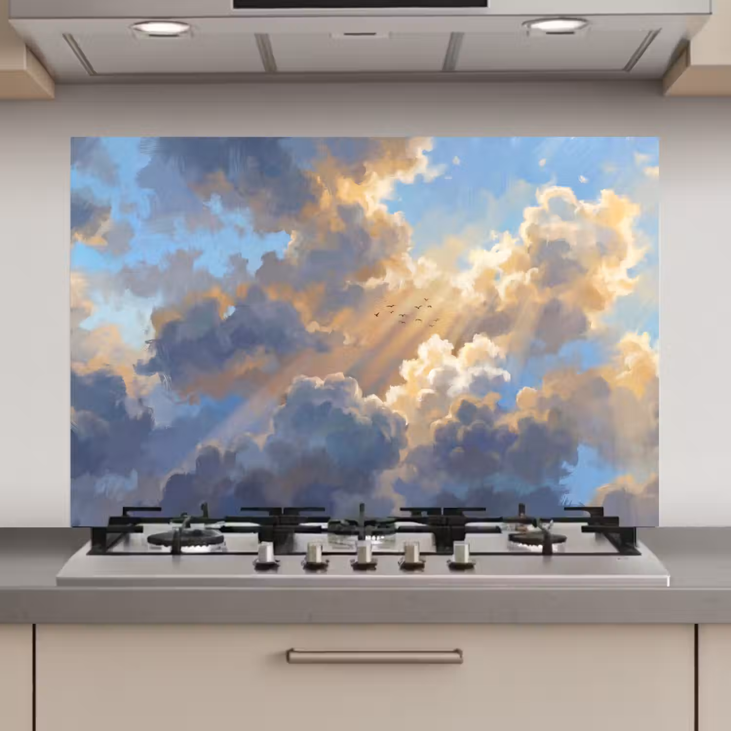 Wolken - Zonnestralen - Natuur - Abstract - Blauw keuken achterwand spatscherm klein -3d_website