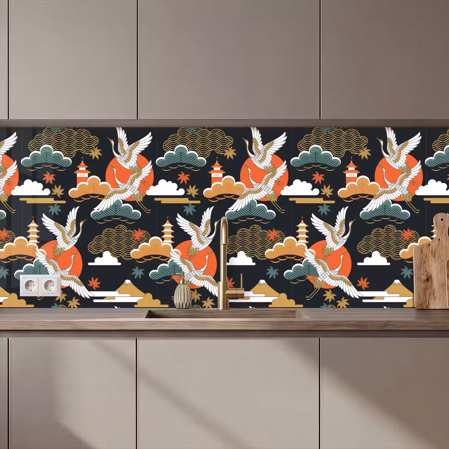 Kraanvogel - Wolken - Japan - Patroon keuken achterwand 2 middel 871 zz_3dshopping