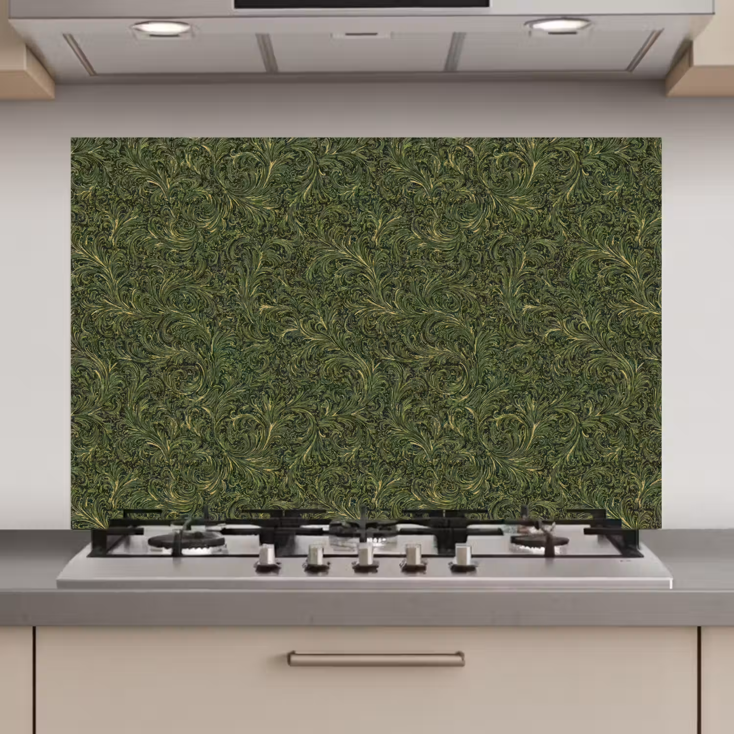 Donker - Groen - Krullend - Botanisch keuken achterwand spatscherm klein 900 -3d_website