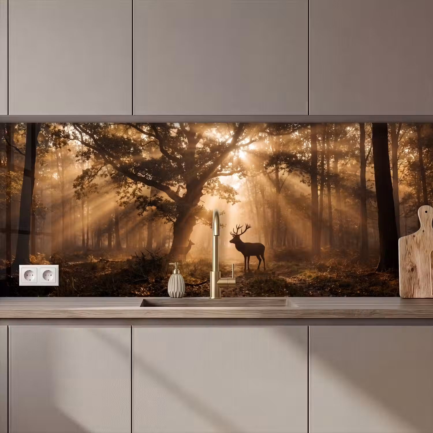Hert - Bos - Mistig - Natuur - Goud keuken achterwand 2 middel zz_3dshopping