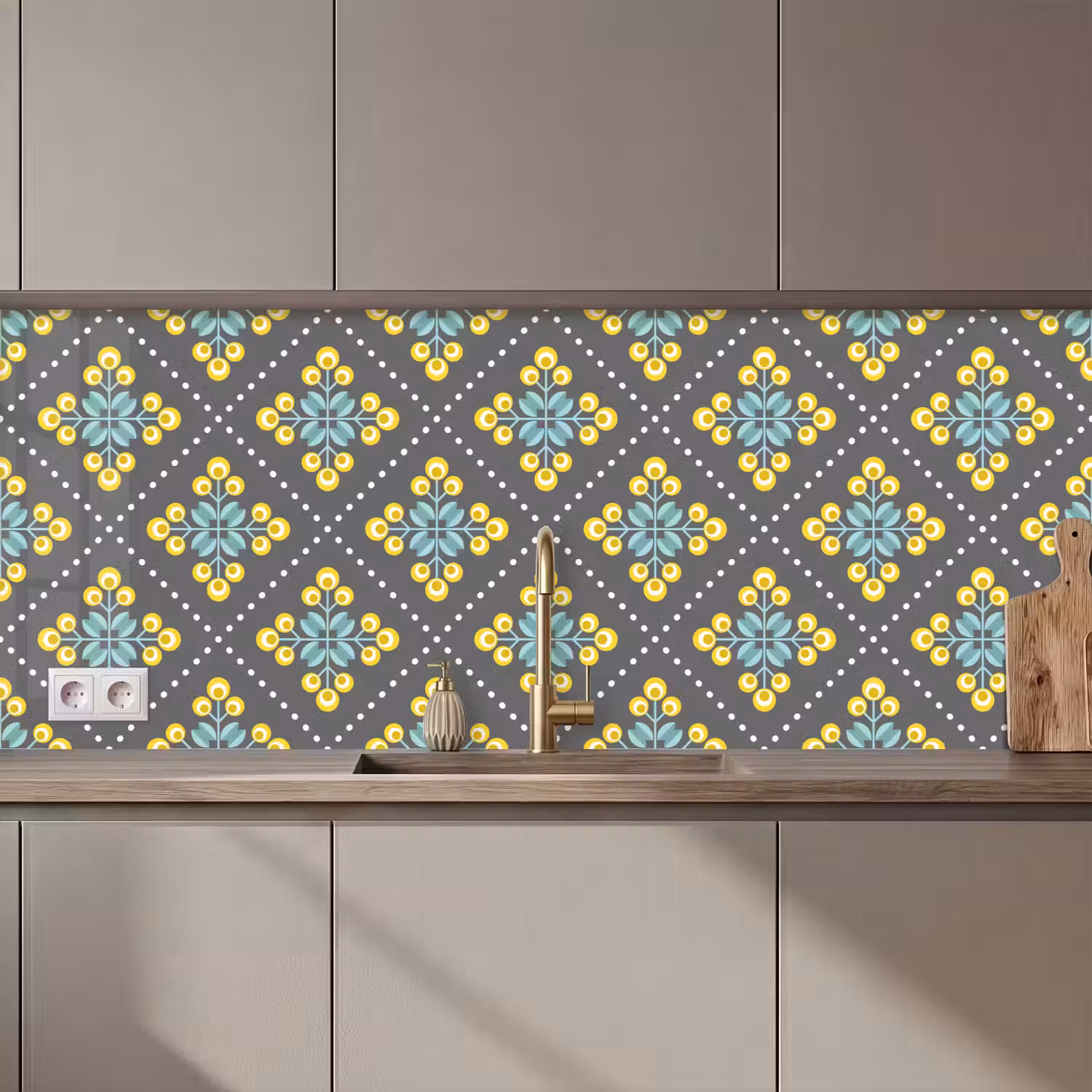Design - Ruit - Bloemen - Grijs keuken achterwand 2 middel 871 zz_3dshopping