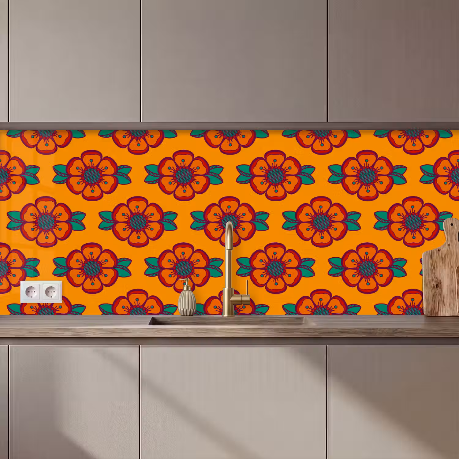 Design - Retro - Rozen - Oranje keuken achterwand 2 middel 871 zz_3dshopping
