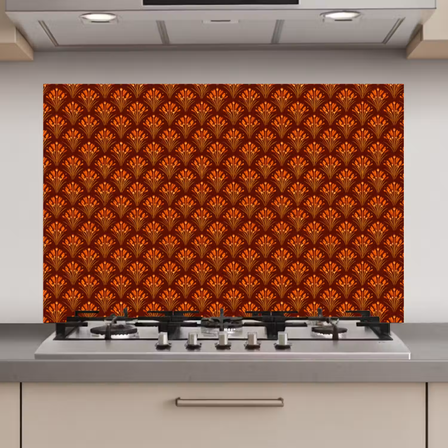 Waaiers - Art Deco - Botanisch - Roestbruin - Oranje keuken achterwand spatscherm klein 900 -3d_website