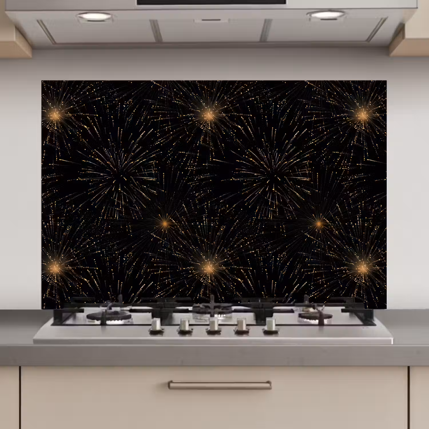 Vuurwerk - Patroon - Feestelijk - Goud - Zwart keuken achterwand spatscherm klein 900 -3d_website