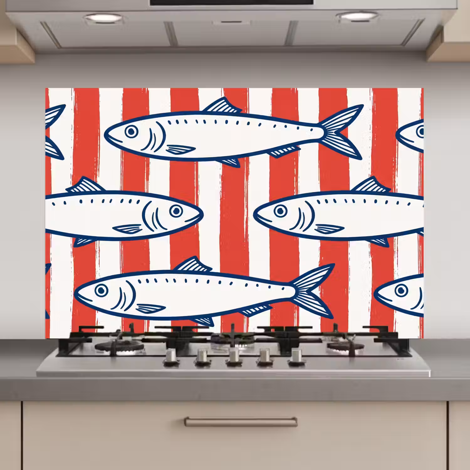 Vis - Patroon - Strepen - Illustratie - Rood keuken achterwand spatscherm klein -3d_website