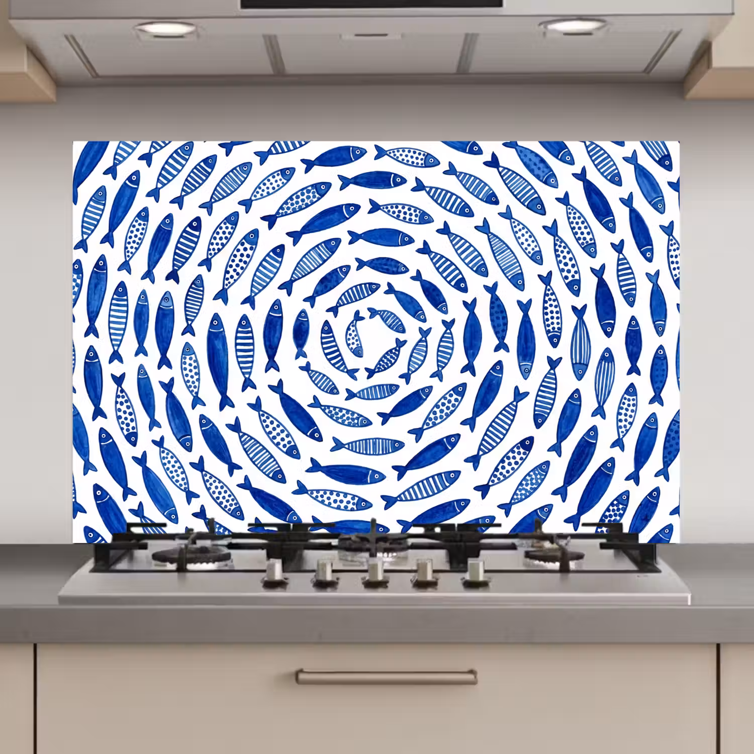 Vis - Patroon - Onderwater - Abstract - Blauw keuken achterwand spatscherm klein -3d_website