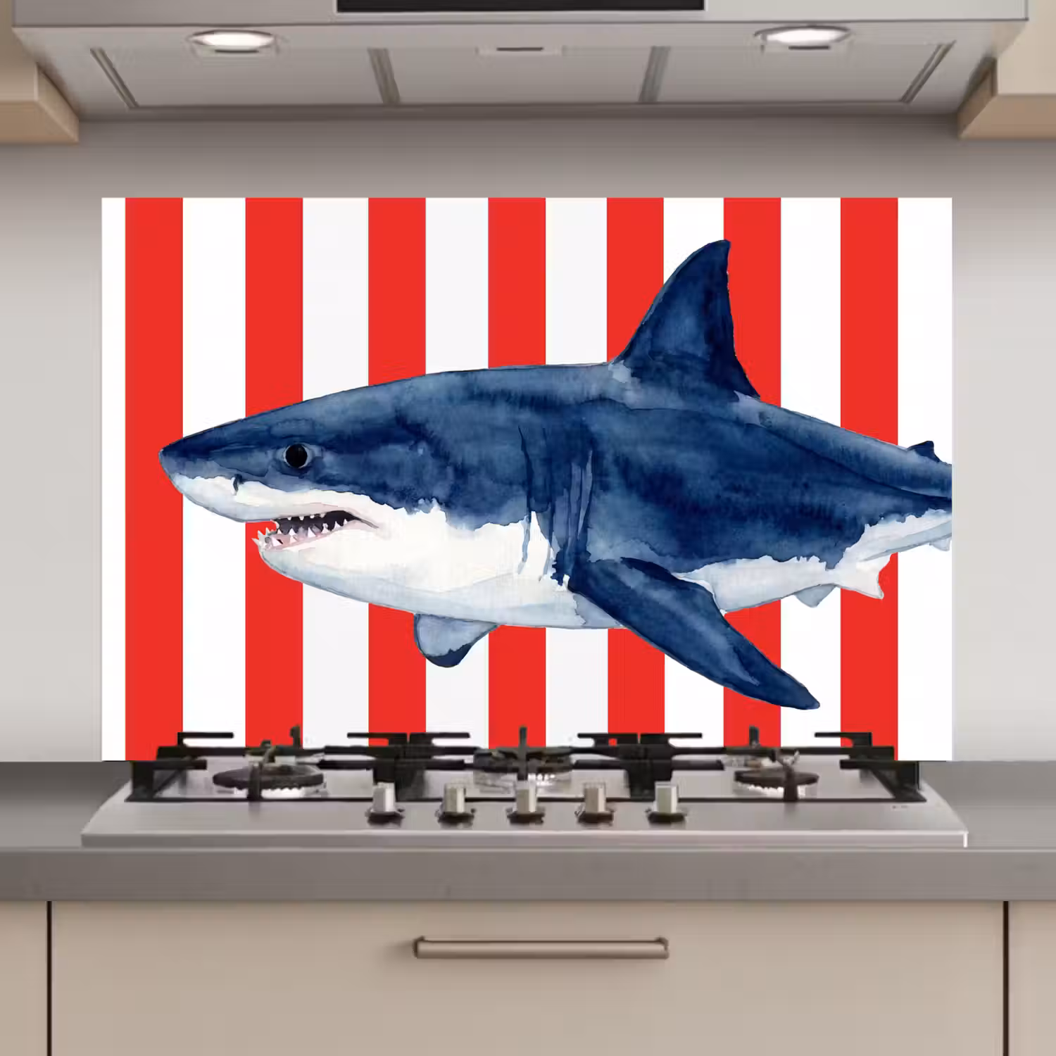 Vis - Haai - Zee - Illustratie - Blauw keuken achterwand spatscherm klein -3d_website