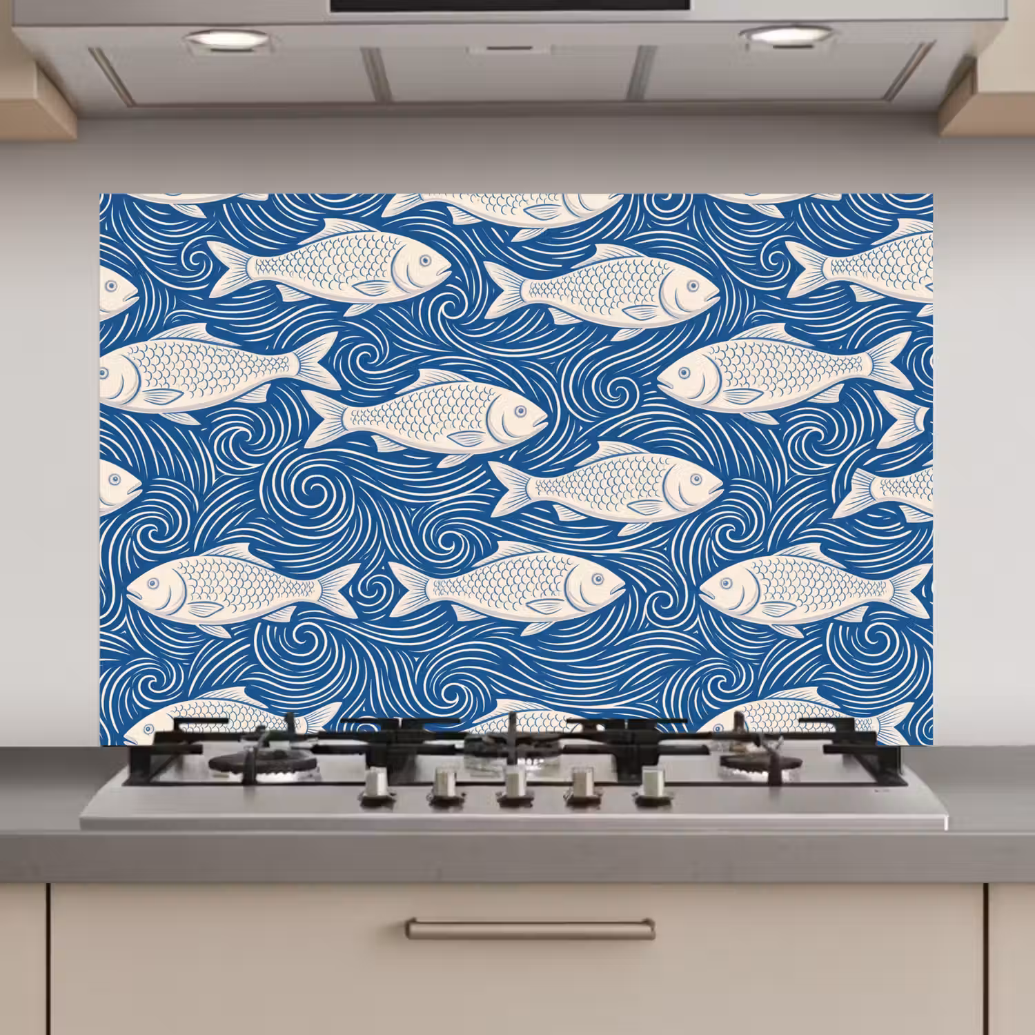 Vis - Water - Patroon - Grafisch - Blauw keuken achterwand spatscherm klein -3d_website