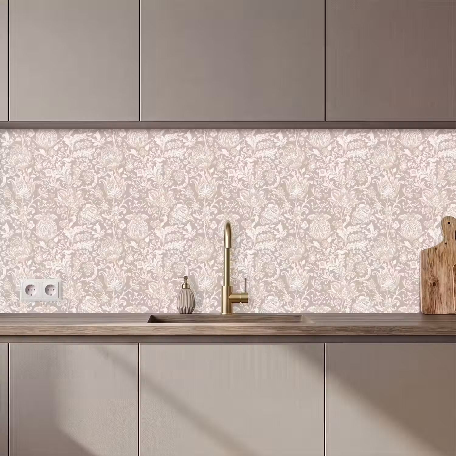 Bloemenprint - Grijs - Crème keuken achterwand 2 middel 871 zz_3dshopping