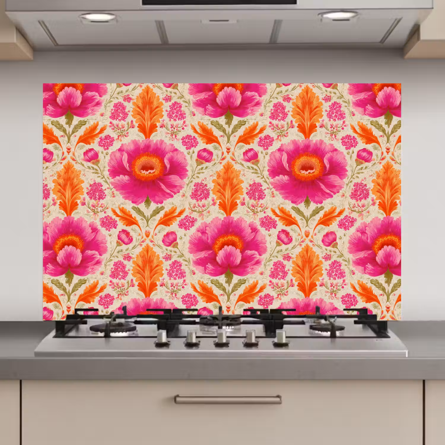 Bloemen - Barok - Roze - Oranje keuken achterwand spatscherm klein 900 -3d_website