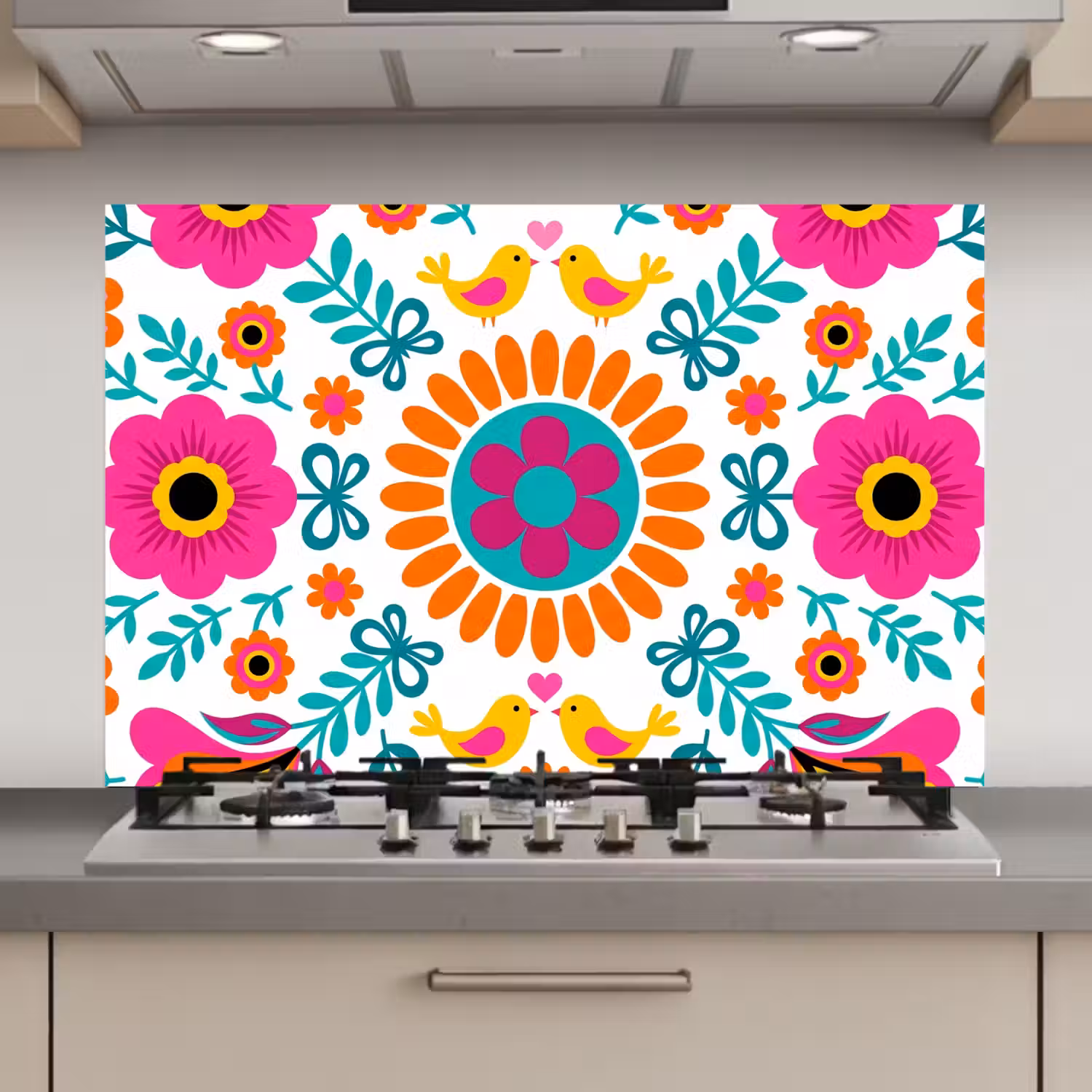 Bloemen - Vogel - Patroon - Kleurrijk - Modern keuken achterwand spatscherm klein -3d_website