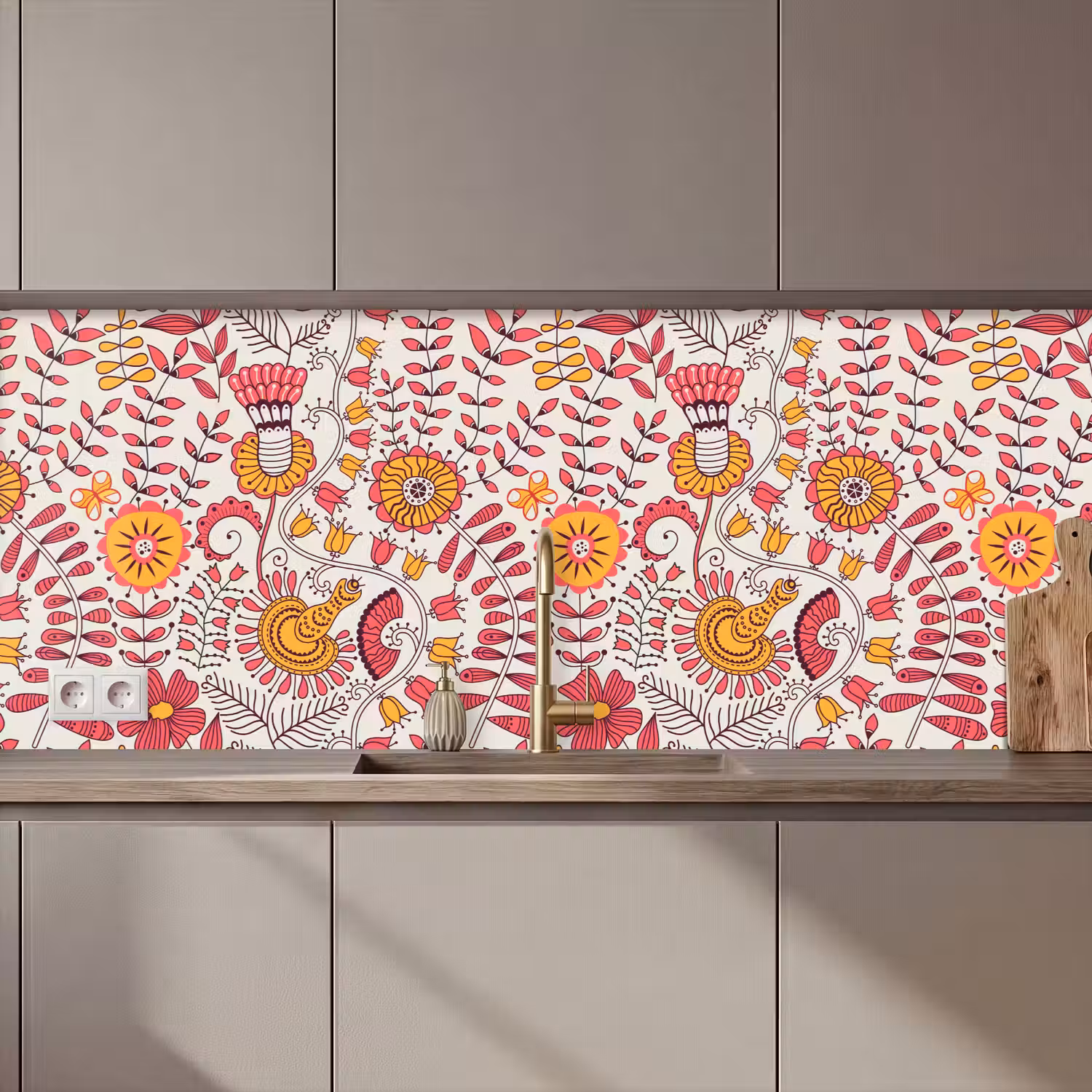 Bloemen - Design - Roze - Oranje keuken achterwand 2 middel 871 zz_3dshopping