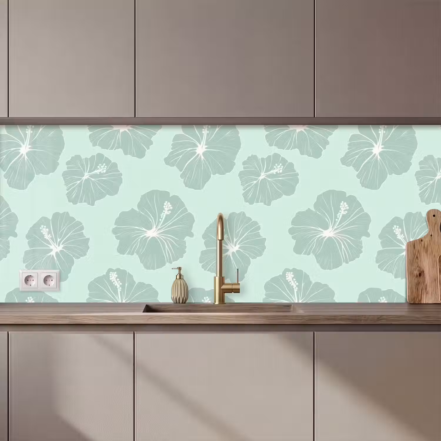 Bloemen - Hibiscus - Mint keuken achterwand 2 middel 871 zz_3dshopping