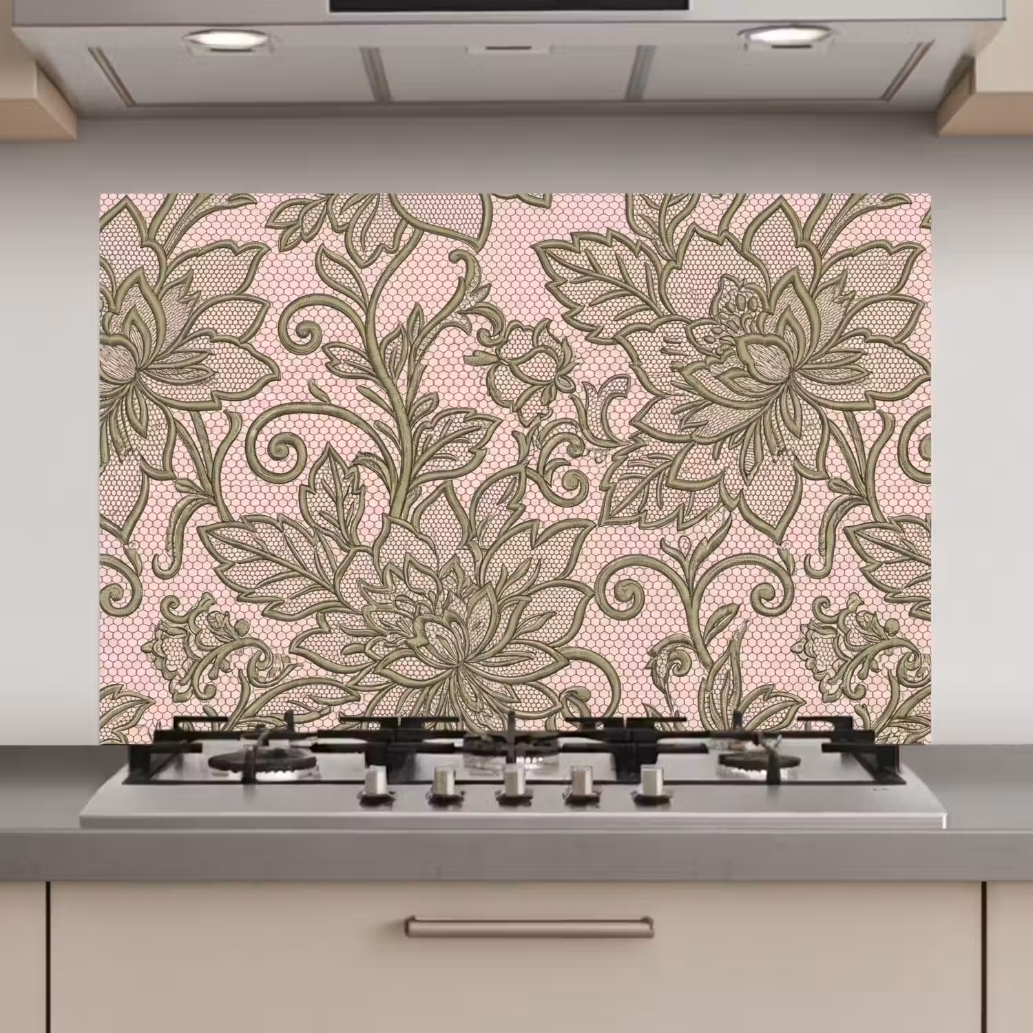 Bloemen - Kant - Patroon - Klassiek - Groen keuken achterwand spatscherm klein -3d_website