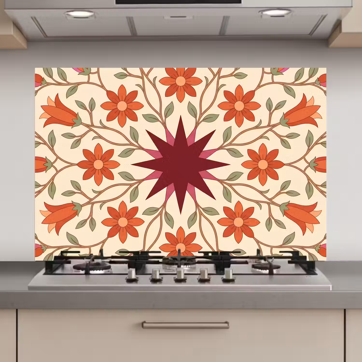 Bloemen - Mandala - Decoratief - Rood keuken achterwand spatscherm klein -3d_website