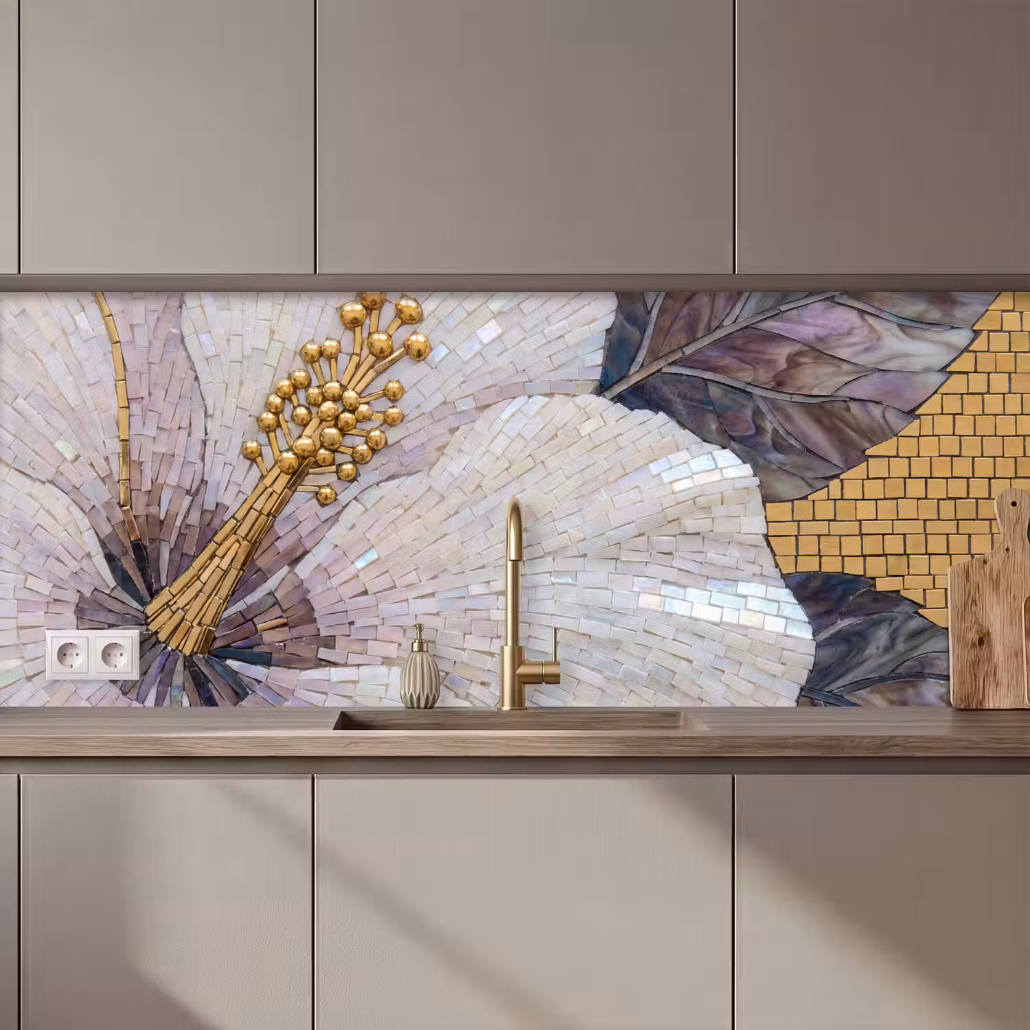 Bloemen - Mozaïek - Kunst - Modern - Goud keuken achterwand 2 middel zz_3dshopping