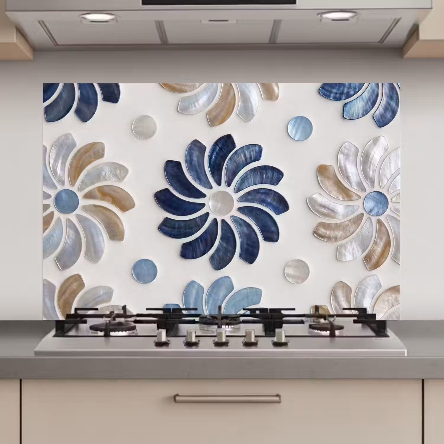 Bloemen - Parelmoer - Abstract - Patroon - Blauw keuken achterwand spatscherm klein -3d_website