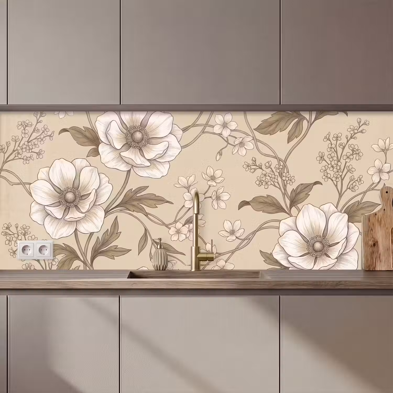 Bloemen - Patroon - Beige keuken achterwand 2 middel zz_3dshopping