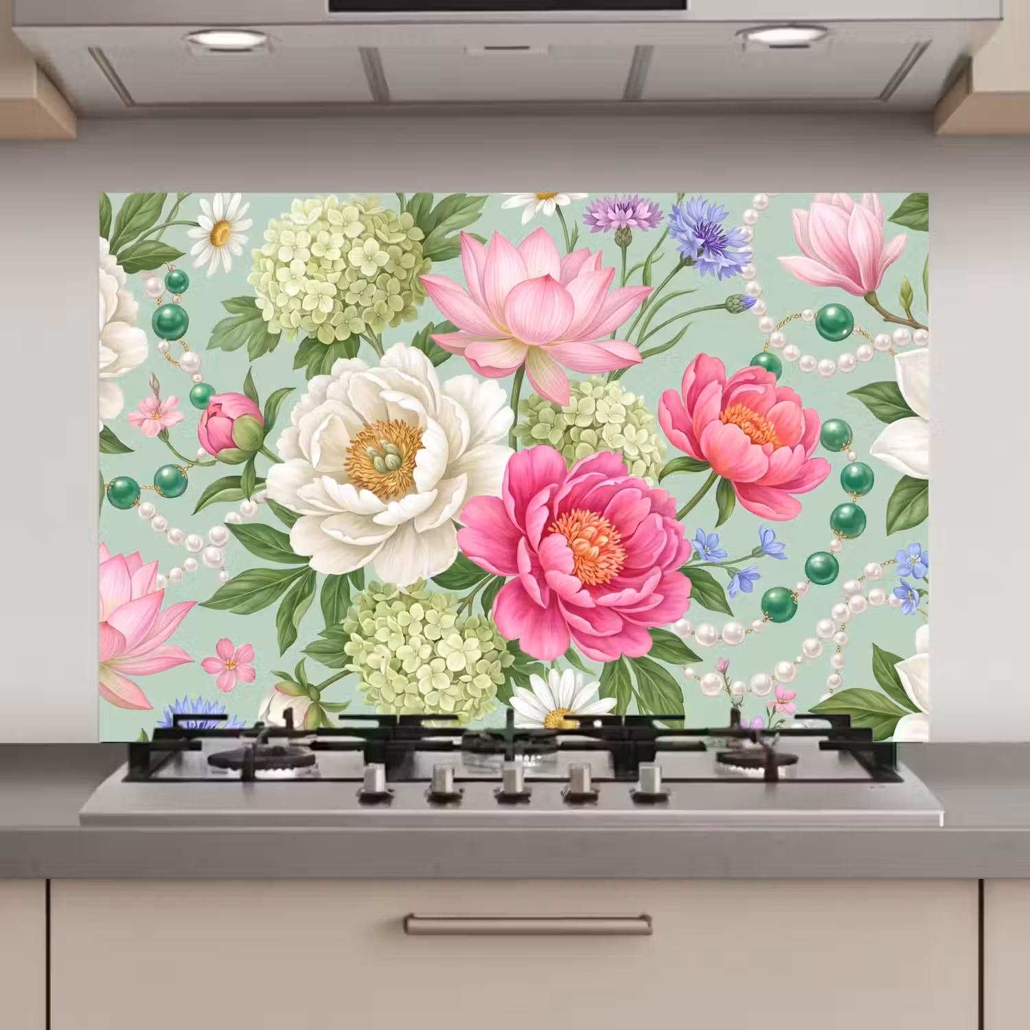Bloemen - Patroon - Botanisch - Groen keuken achterwand spatscherm klein -3d_website