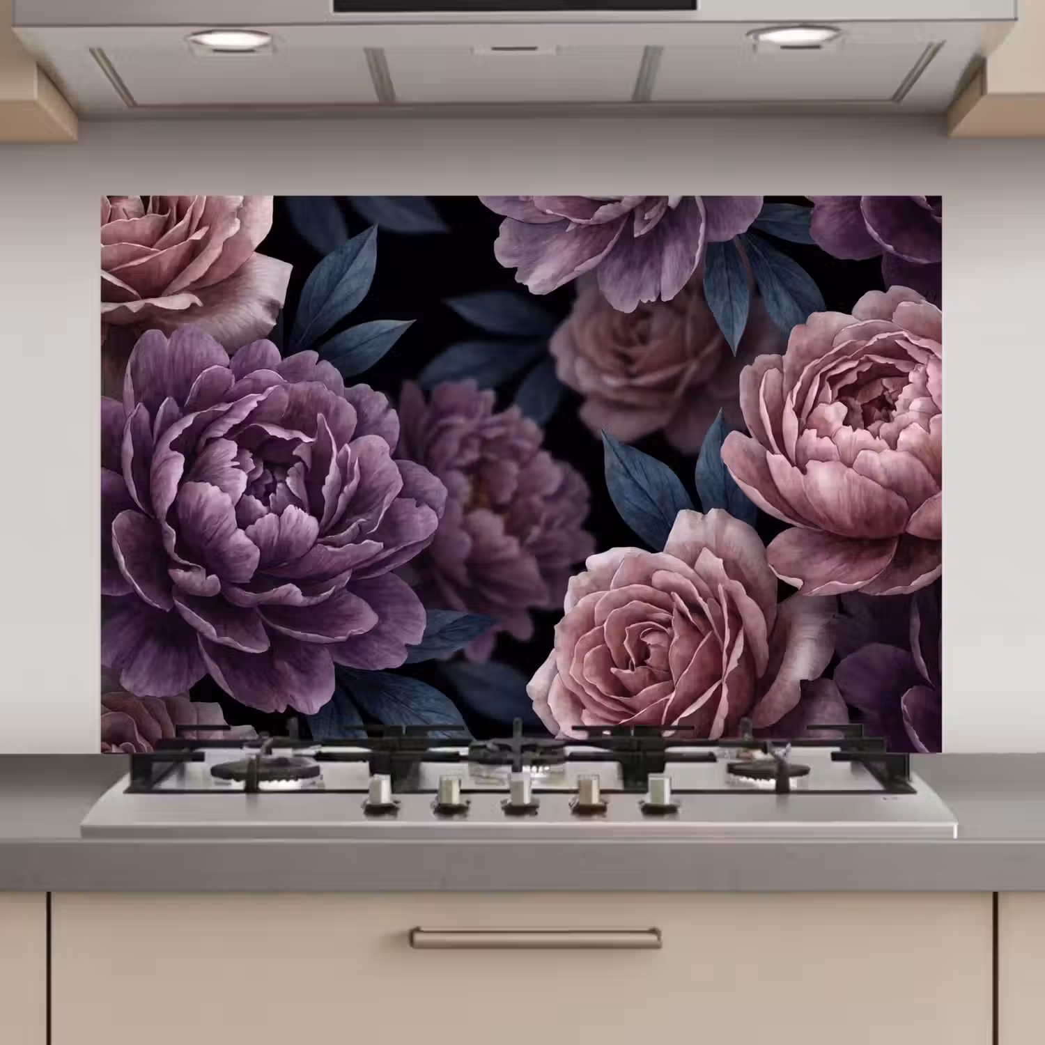 Bloemen - Patroon - Donker - Botanisch - Paars keuken achterwand spatscherm klein -3d_website