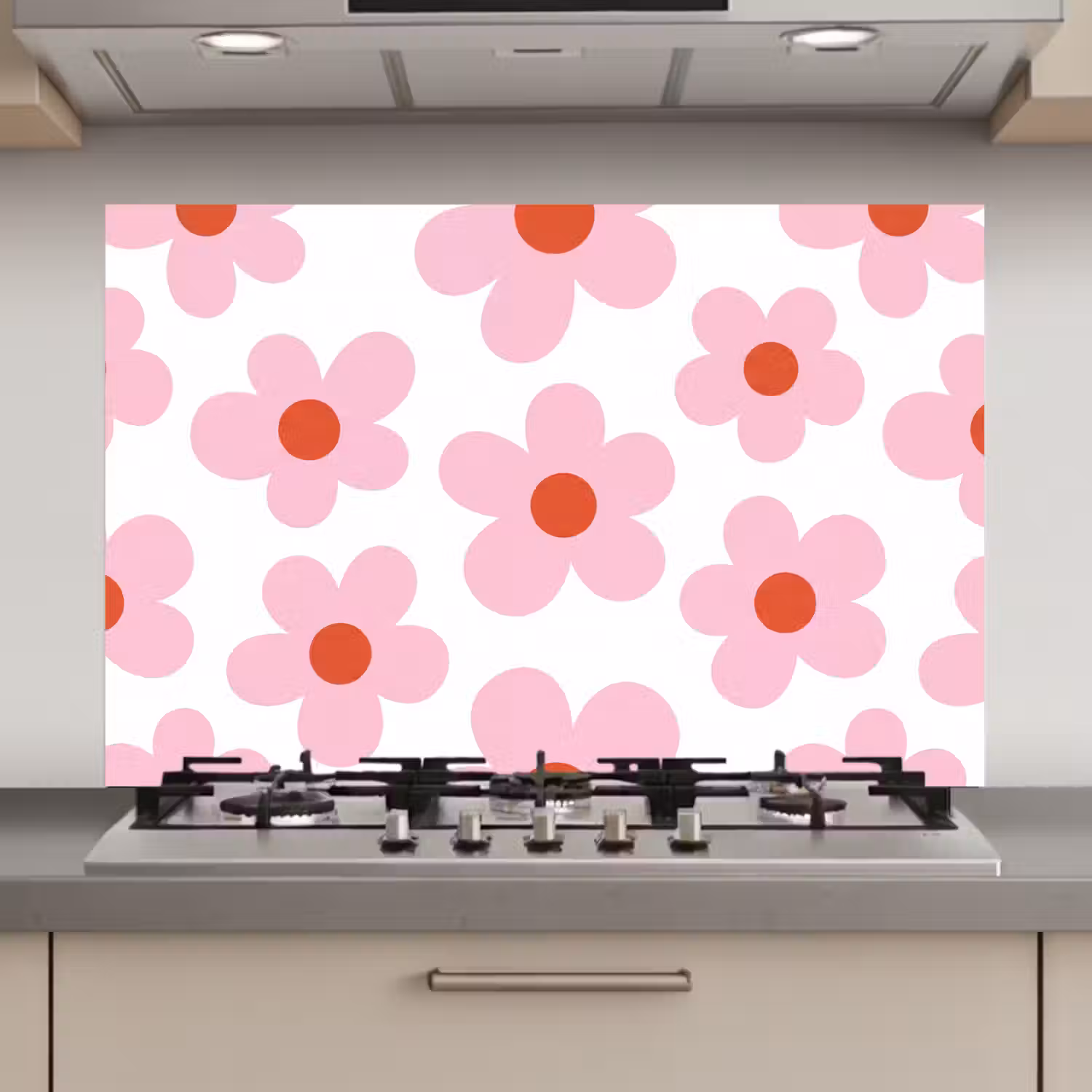 Bloemen - Patroon - Modern - Roze - Wit keuken achterwand spatscherm klein -3d_website