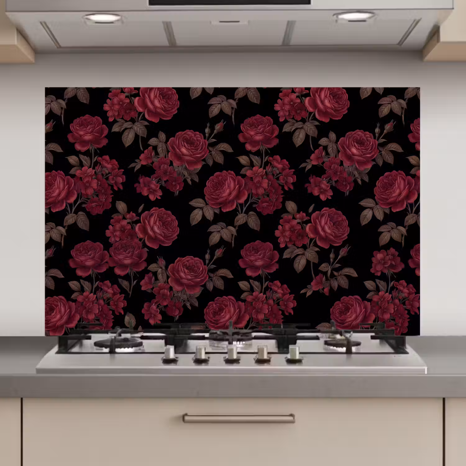 Bloemen - Roos - Patroon - Klassiek - Rood keuken achterwand spatscherm klein -3d_website