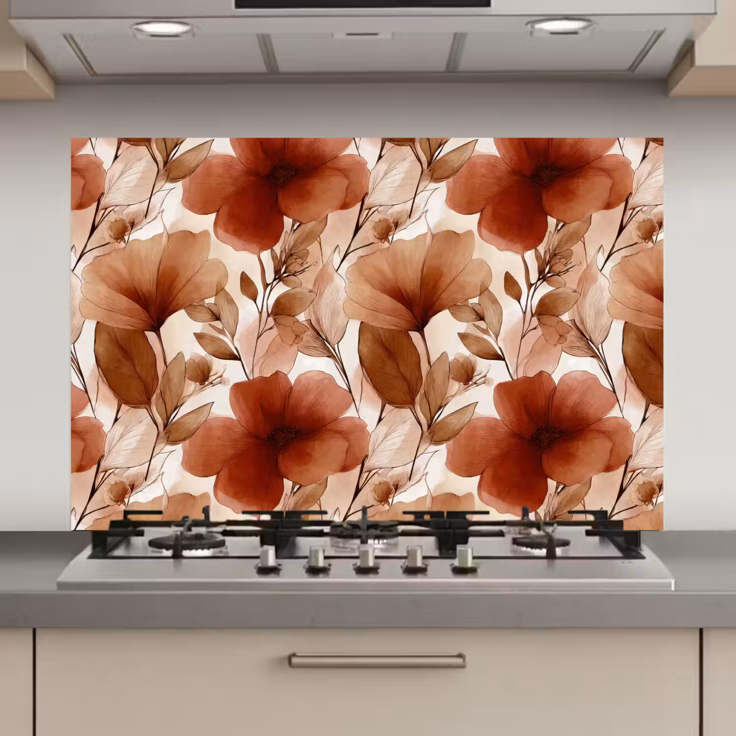 Bloemen - Aquarel - Botanisch - Terracotta keuken achterwand spatscherm klein 900 -3d_website