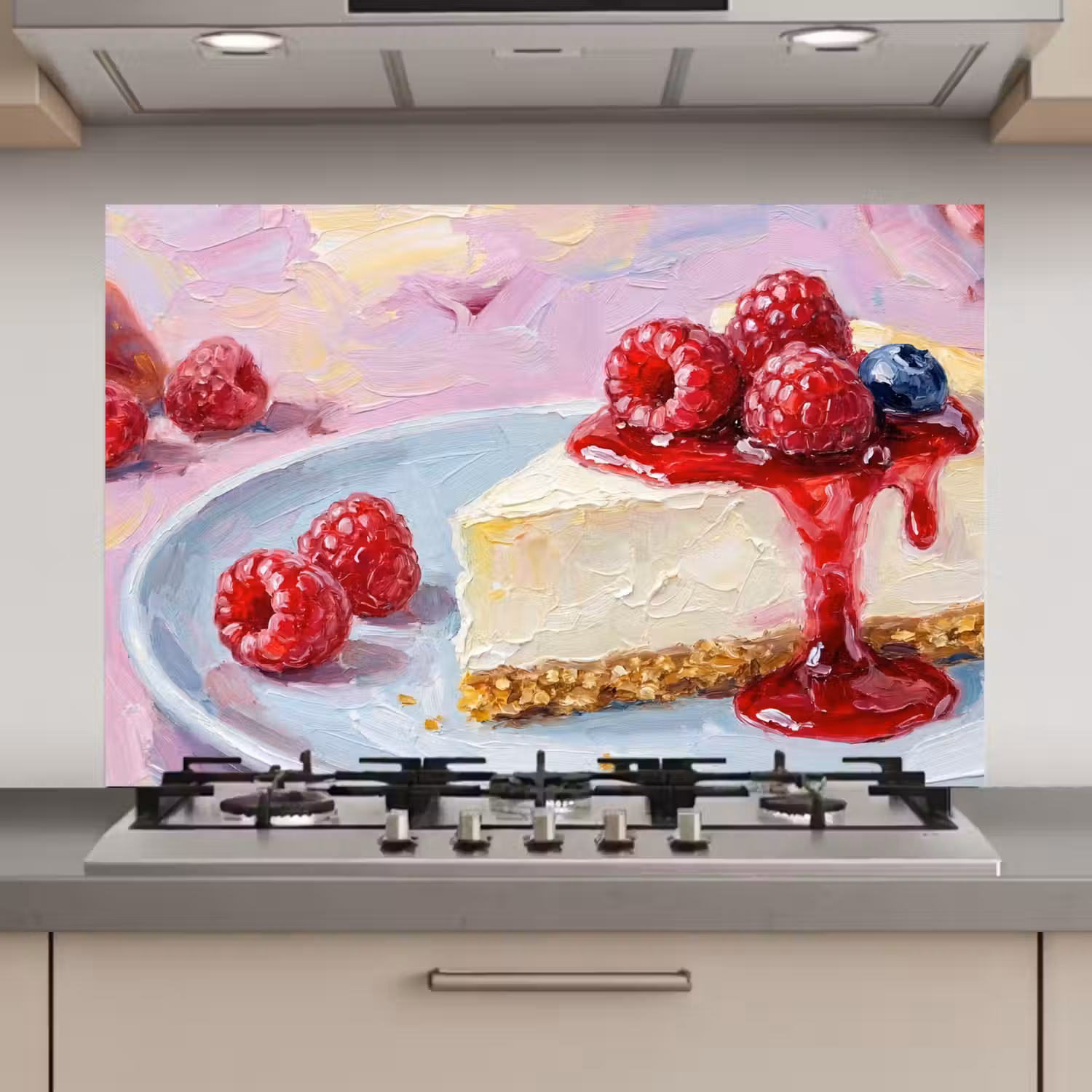 Eten - Cheesecake - Bessen - Abstract - Roze keuken achterwand spatscherm klein -3d_website