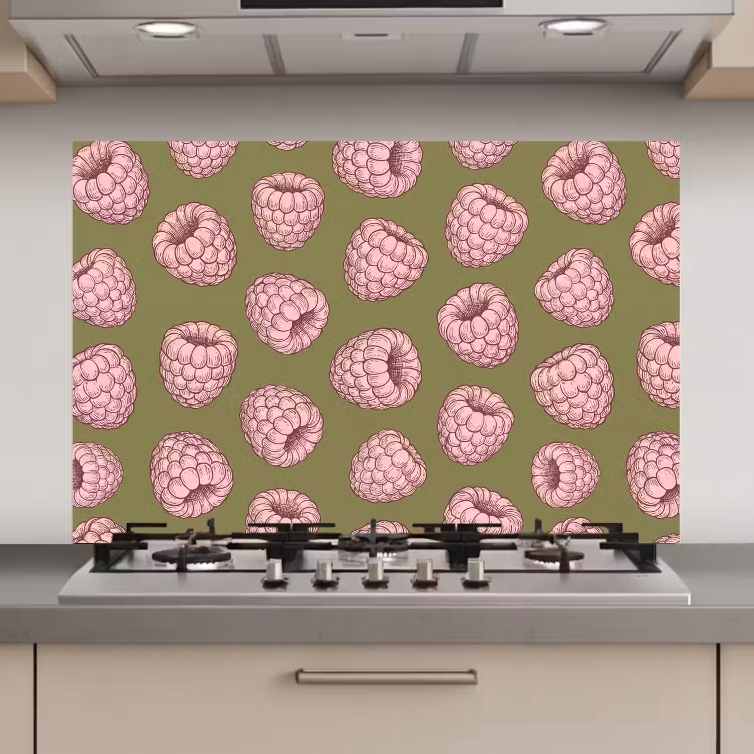 Eten - Patroon - Illustratie - Roze - Groen keuken achterwand spatscherm klein -3d_website