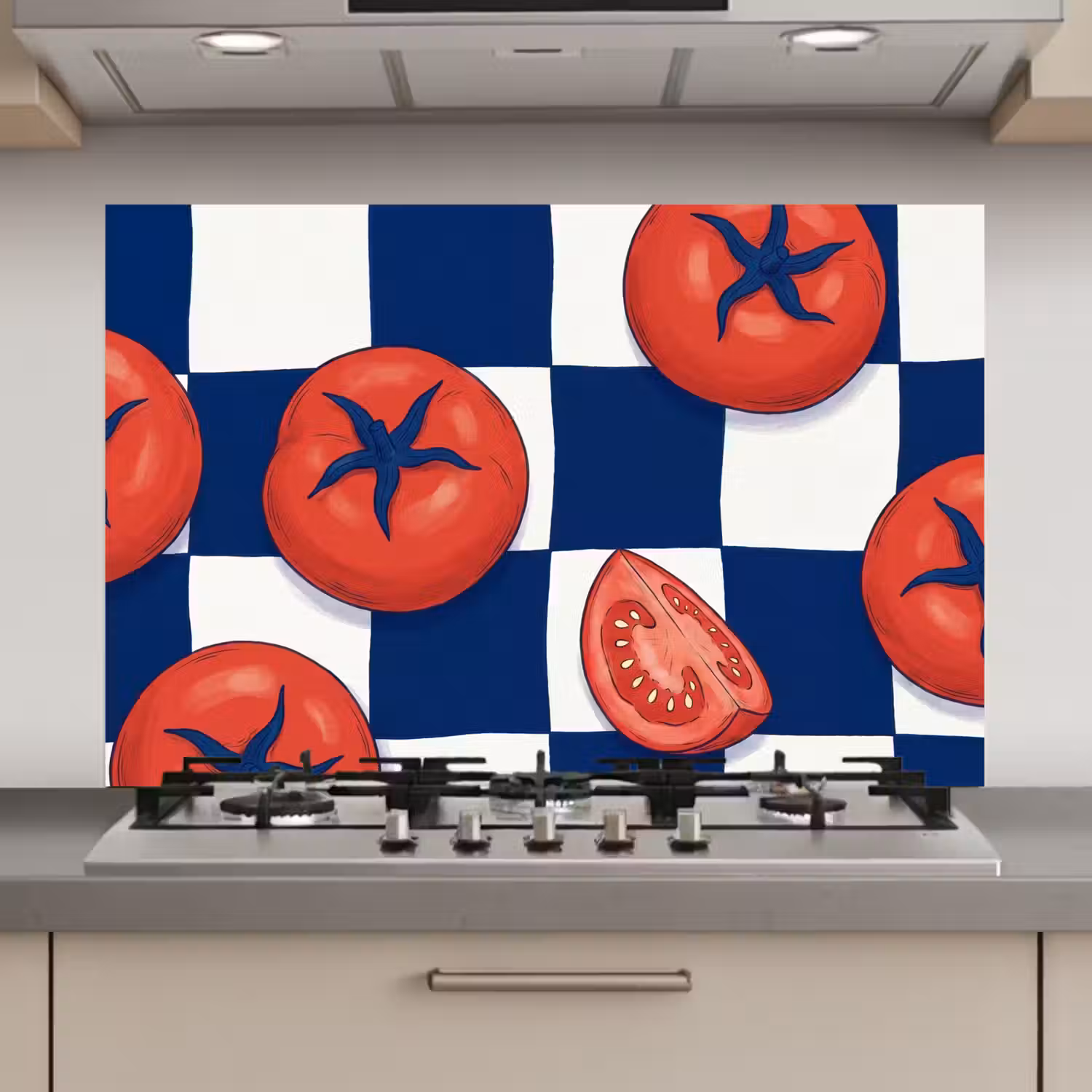 Eten - Tomaten - Keuken - Illustratie - Rood-Blauw keuken achterwand spatscherm klein -3d_website