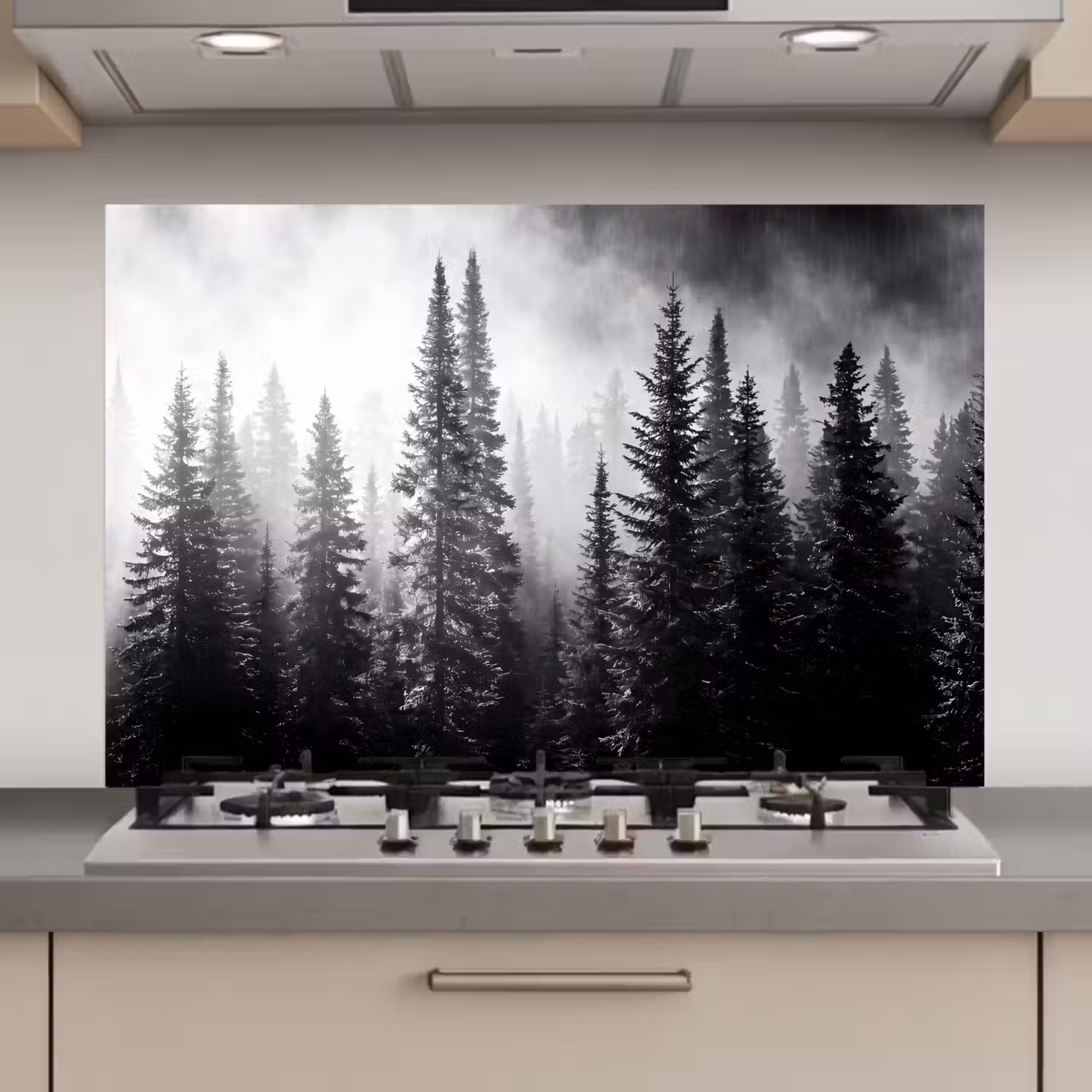 Bos - Mist - Winter - Monochroom - Natuur keuken achterwand spatscherm klein -3d_website