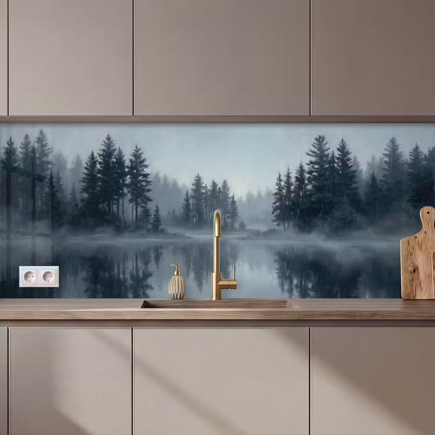 Bos - Meer - Mist - Natuur - Grijs keuken achterwand 2 middel zz_3dshopping