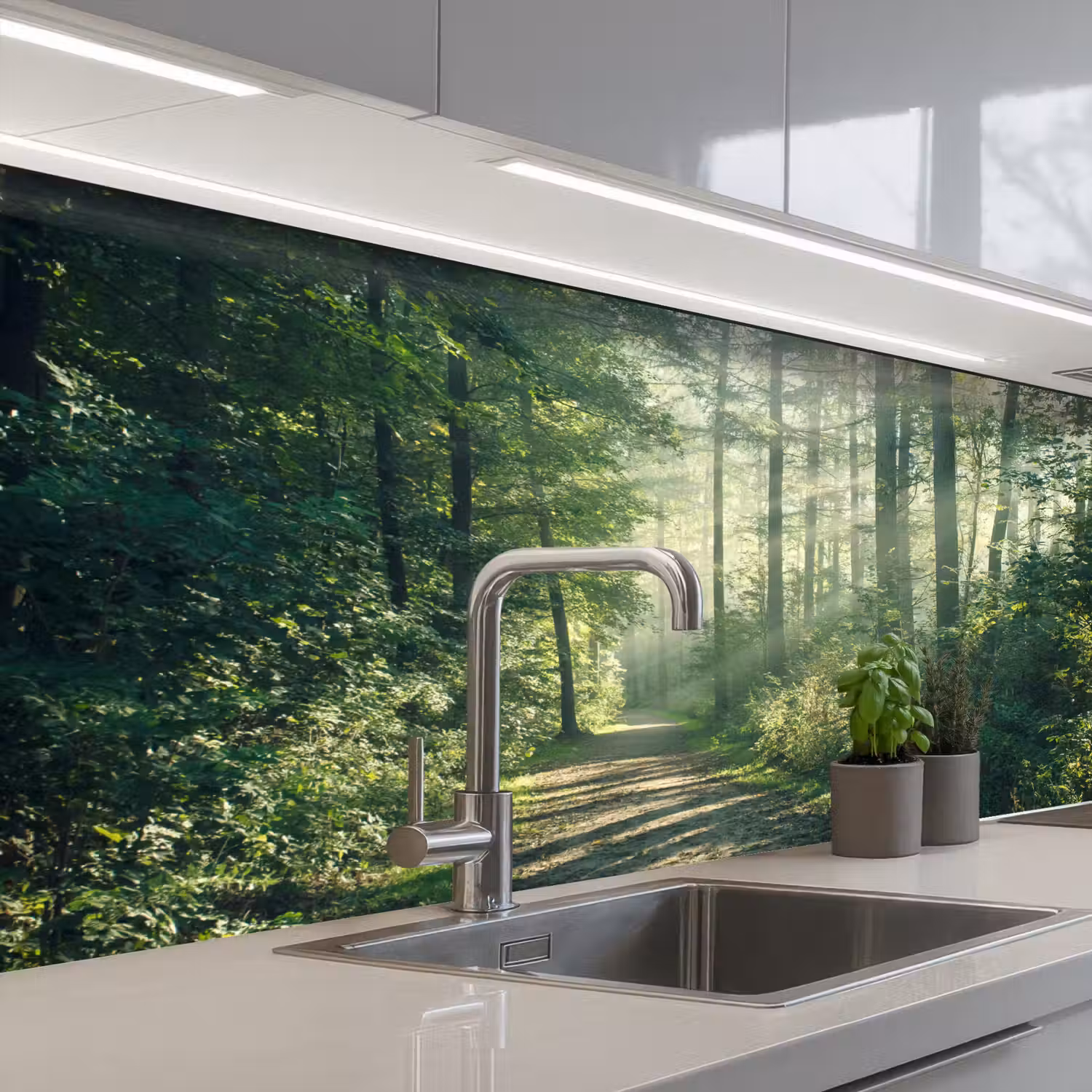 Bos - Pad - Zon - Bomen - Groen - Natuur keuken achterwand sample klein -3d_EN