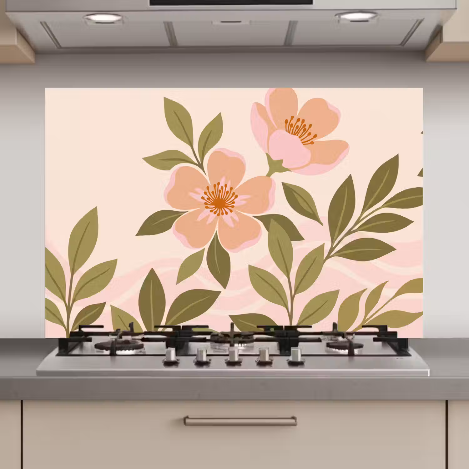 Grafisch - Bloemen - Roze keuken achterwand 2 middel zz_3dshopping