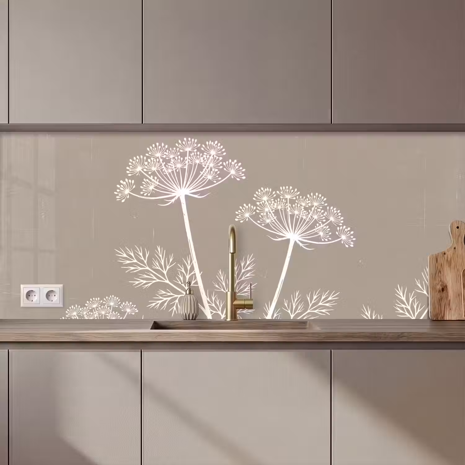 Grafisch - Fluitenkruid - Taupe keuken achterwand 2 middel zz_3dshopping