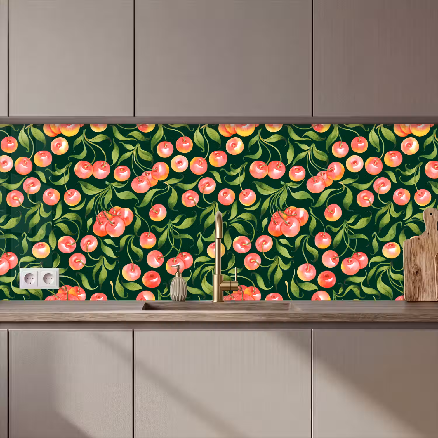 Groen - Rood - Kersen - Bladeren keuken achterwand 2 middel 871 zz_3dshopping