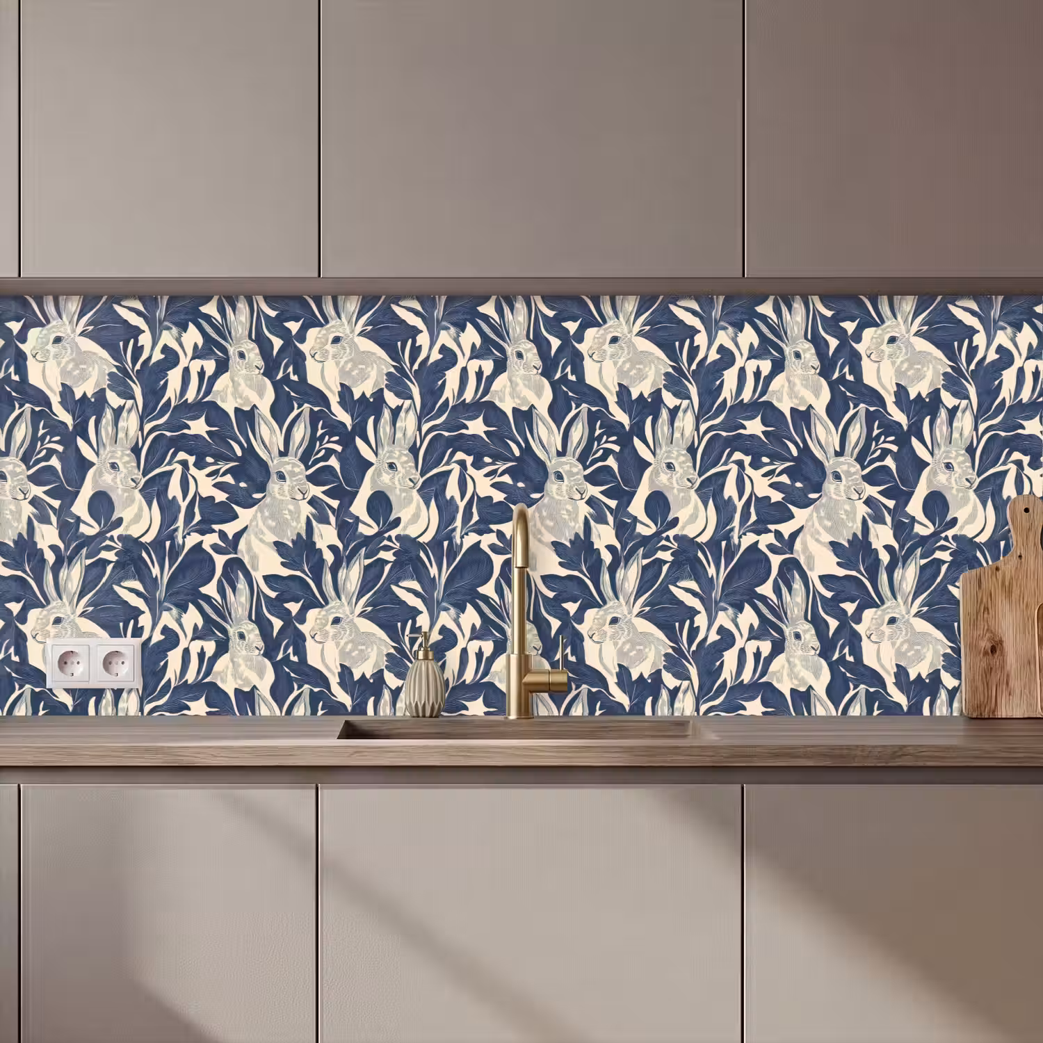 Hazen - Bladeren - Patroon - Blauw - Beige keuken achterwand 2 middel 871 zz_3dshopping