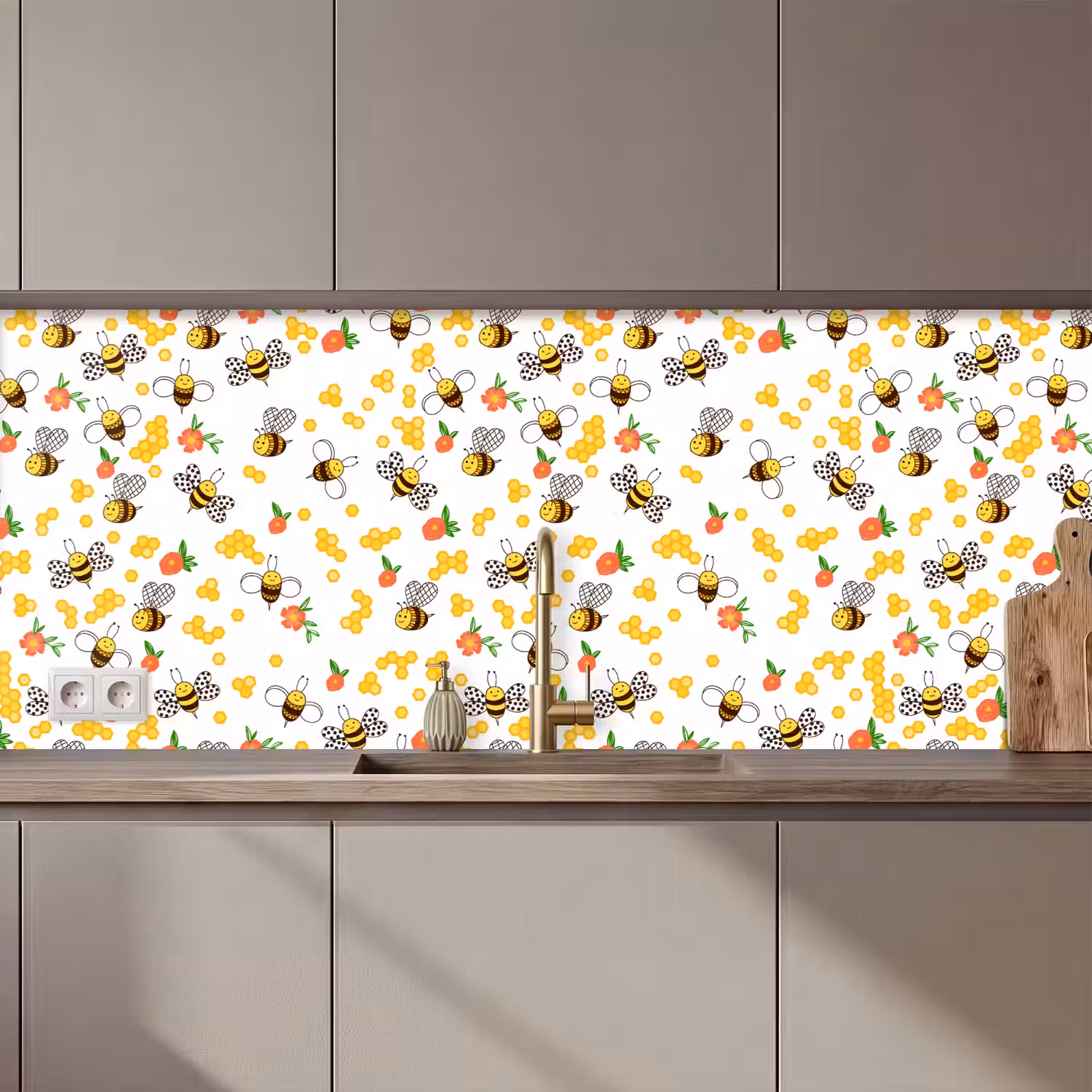 Honing - Bij - Bloemen - Patronen - Lente keuken achterwand 2 middel 871 zz_3dshopping